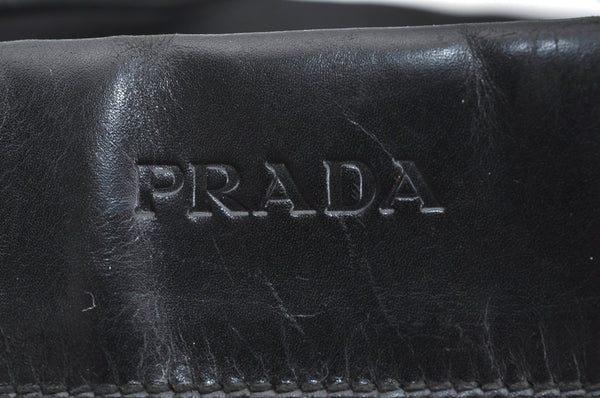 Authentic PRADA Vintage Nylon Tessuto Leather Shoulder Hand Tote Bag Black K7604