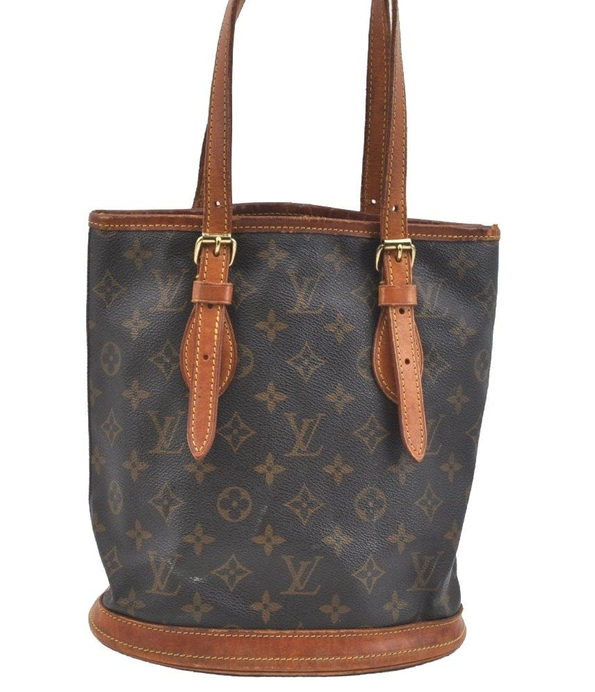 Authentic Louis Vuitton Monogram Bucket PM Shoulder Tote Bag M42238 Junk K7609