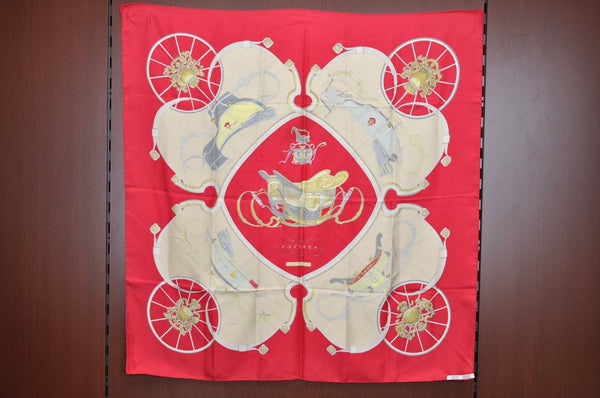 Authentic HERMES Carre 90 Scarf "SPRINGS" Silk Red K7628