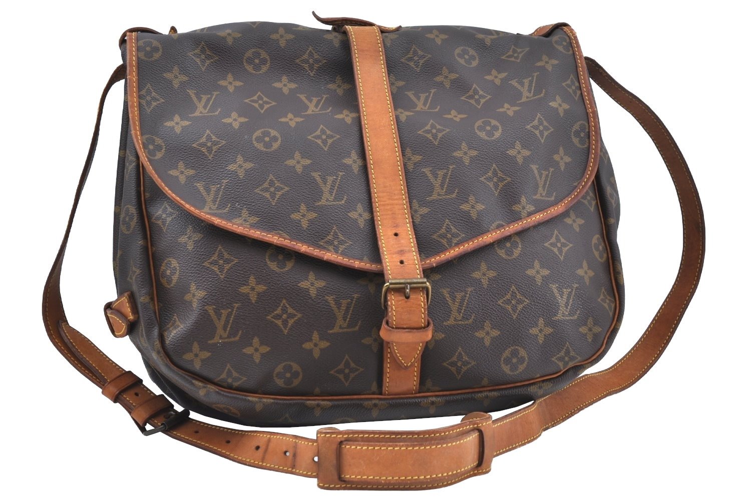 Authentic Louis Vuitton Monogram Saumur 35 Shoulder Cross Bag M42254 LV K7669