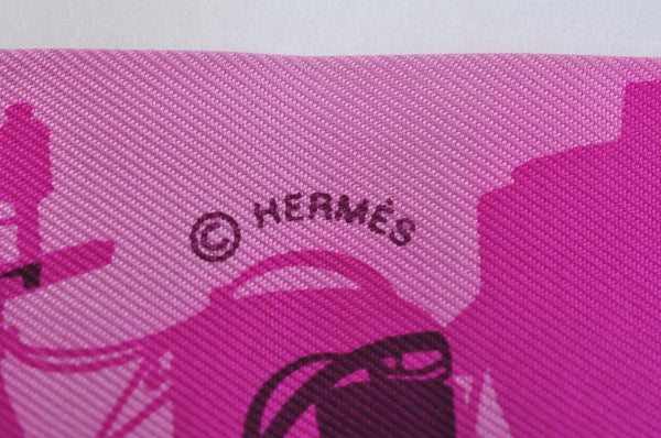 Authentic HERMES Twilly Scarf Horse Carriage Motif Silk Pink K7700