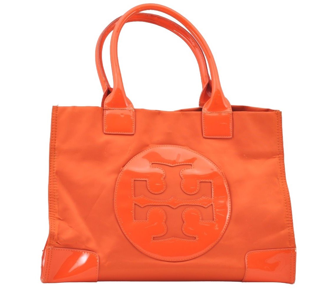 Authentic TORY BURCH Ella Nylon Enamel Shoulder Tote Bag Orange K7713