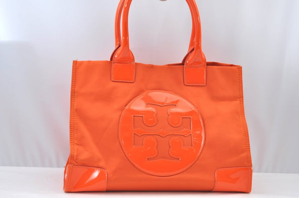 Authentic TORY BURCH Ella Nylon Enamel Shoulder Tote Bag Orange K7713