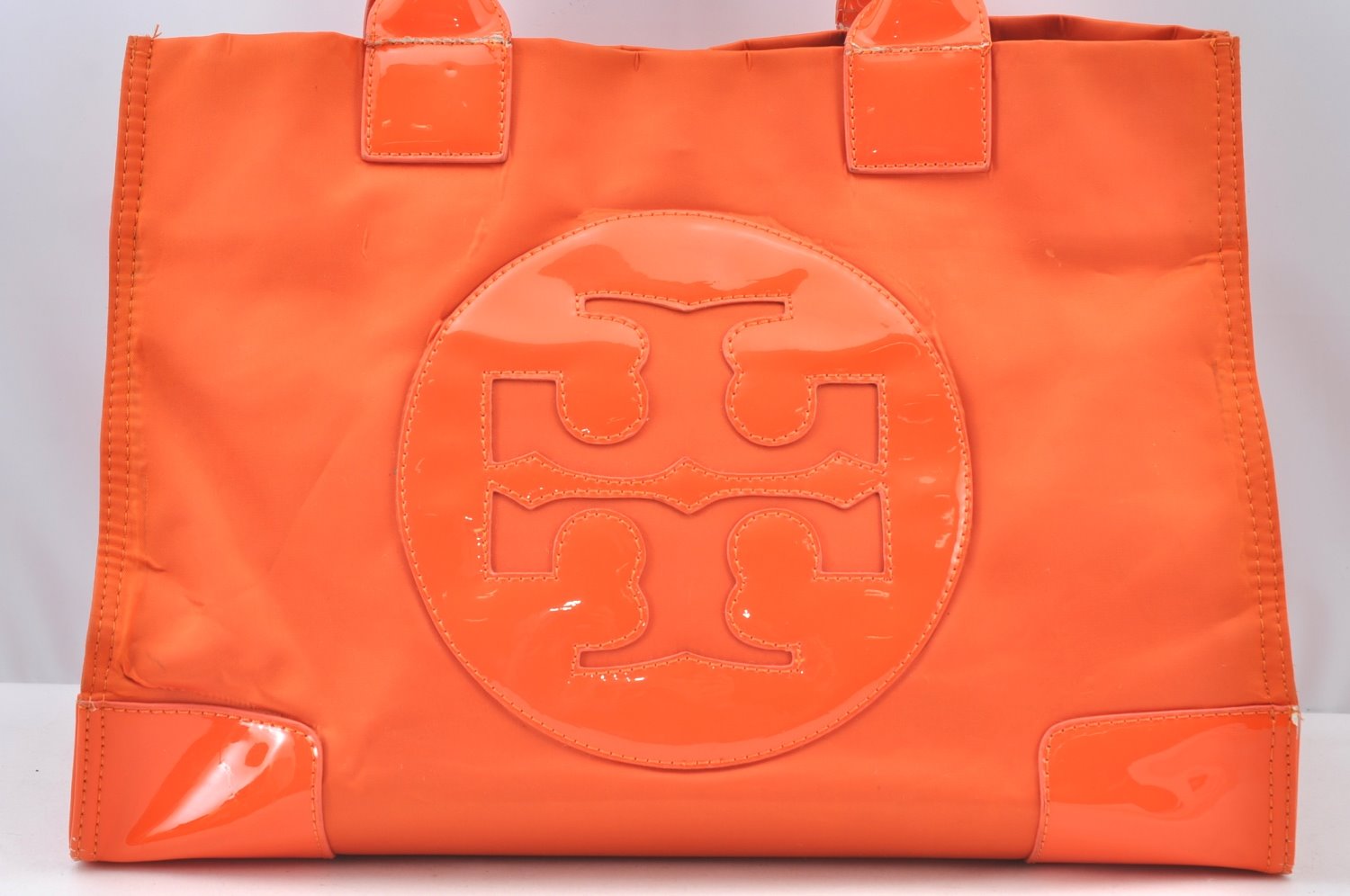 Authentic TORY BURCH Ella Nylon Enamel Shoulder Tote Bag Orange K7713