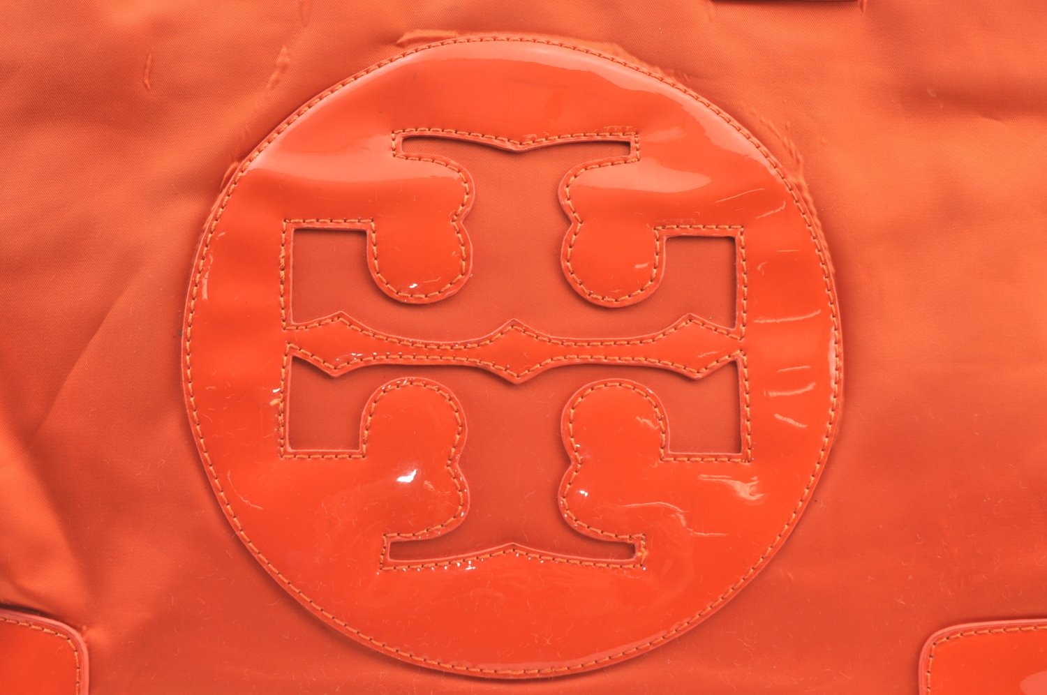 Authentic TORY BURCH Ella Nylon Enamel Shoulder Tote Bag Orange K7713