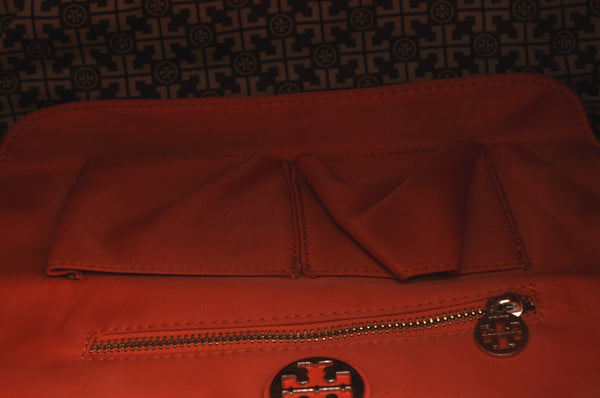 Authentic TORY BURCH Ella Nylon Enamel Shoulder Tote Bag Orange K7713