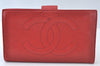 Authentic CHANEL Caviar Skin CC Logo Long Wallet Purse Red White 2Set K7730