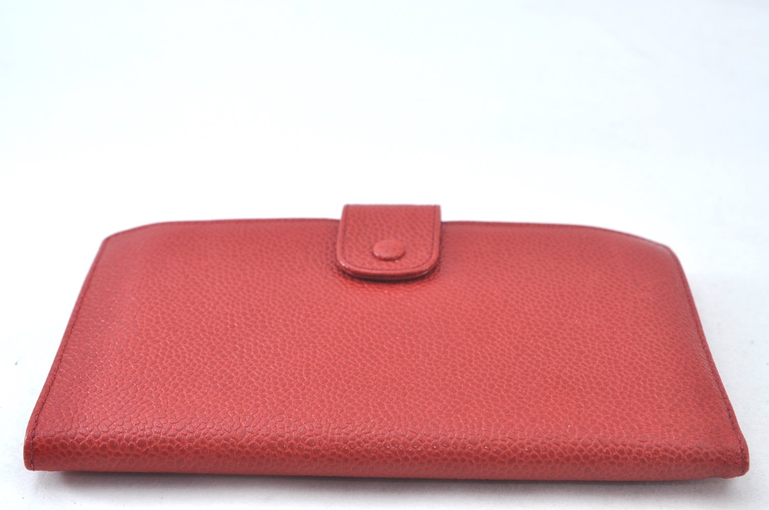 Authentic CHANEL Caviar Skin CC Logo Long Wallet Purse Red White 2Set K7730