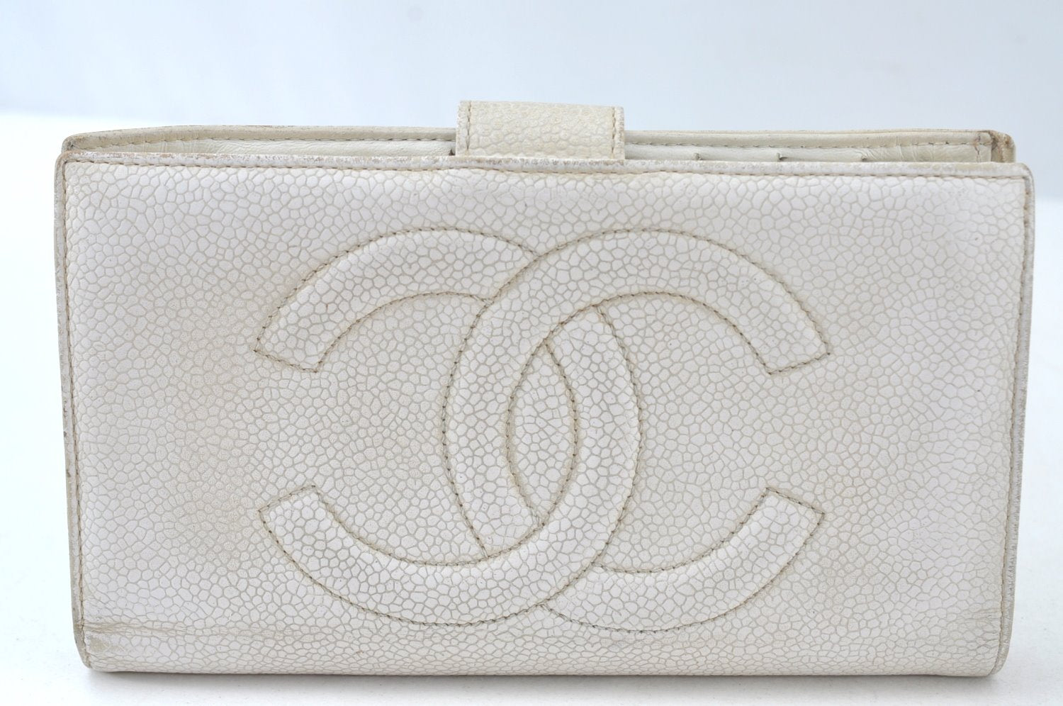 Authentic CHANEL Caviar Skin CC Logo Long Wallet Purse Red White 2Set K7730