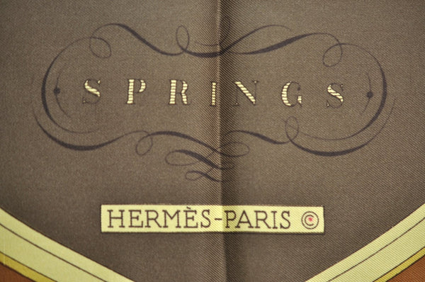 Authentic HERMES Carre 90 Scarf "SPRINGS" Silk Brown K7732