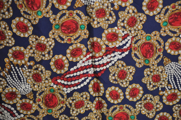 Authentic CHANEL Scarf Jewelry Motif Silk Navy Blue K7746