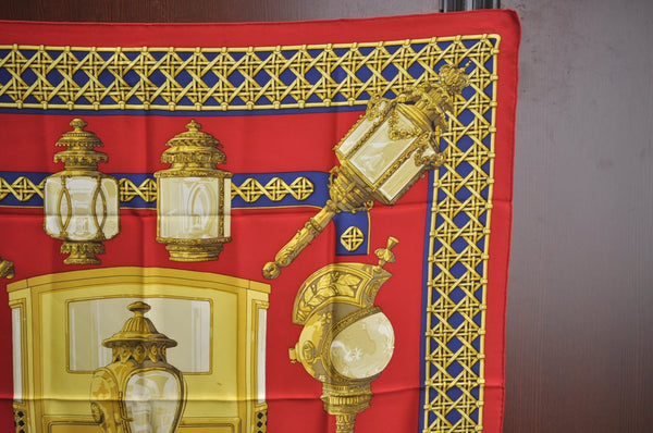 Authentic HERMES Carre 90 Scarf "FEUX DE ROUTE" Silk Red K7752
