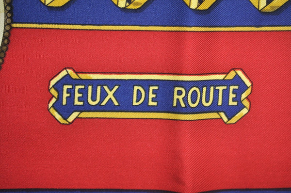 Authentic HERMES Carre 90 Scarf "FEUX DE ROUTE" Silk Red K7752