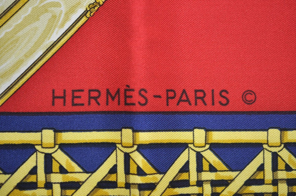 Authentic HERMES Carre 90 Scarf "FEUX DE ROUTE" Silk Red K7752