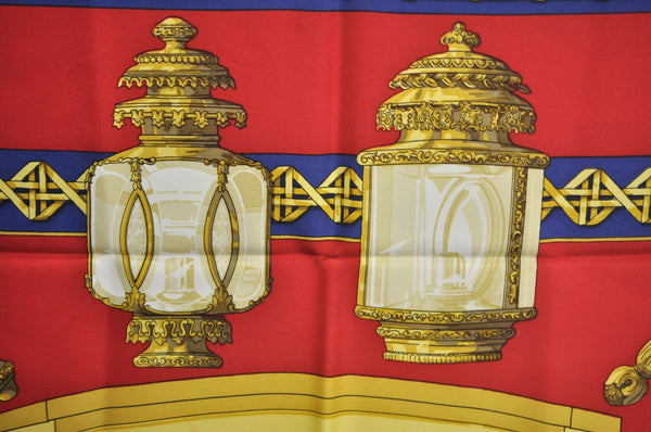 Authentic HERMES Carre 90 Scarf "FEUX DE ROUTE" Silk Red K7752