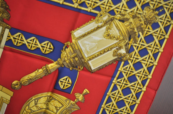 Authentic HERMES Carre 90 Scarf "FEUX DE ROUTE" Silk Red K7752