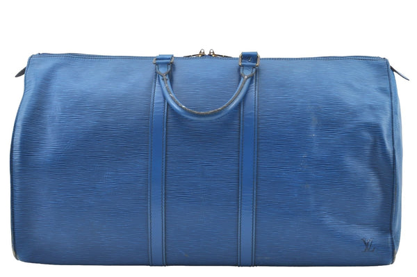 Authentic Louis Vuitton Epi Keepall 55 Boston Travel Bag Blue M42955 LV K7764