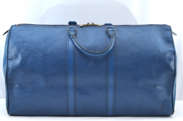 Authentic Louis Vuitton Epi Keepall 55 Boston Travel Bag Blue M42955 LV K7764