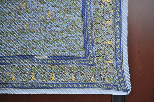 Authentic HERMES Pleats Scarf "CHASSE EN INDE" Silk Light Blue K7781