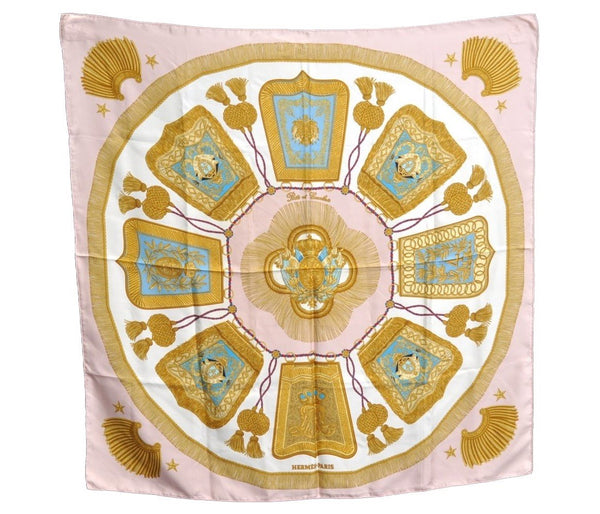 Authentic HERMES Carre 90 Scarf "Paste et Bavalerie " Silk Pink K7790