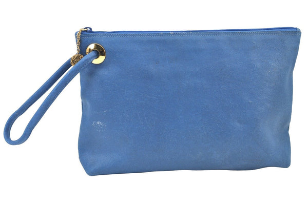 Authentic GUCCI Vintage Clutch Hand Bag Purse PVC Leather Blue K7796