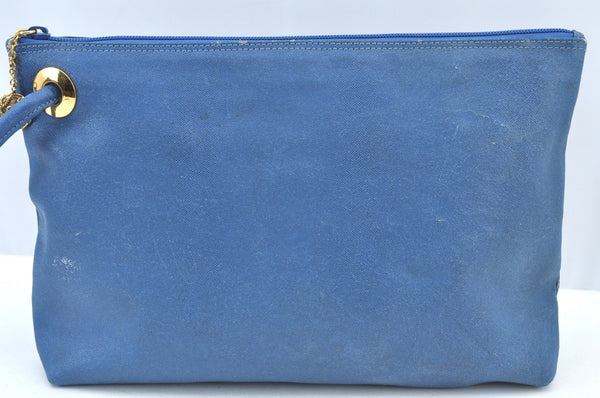 Authentic GUCCI Vintage Clutch Hand Bag Purse PVC Leather Blue K7796