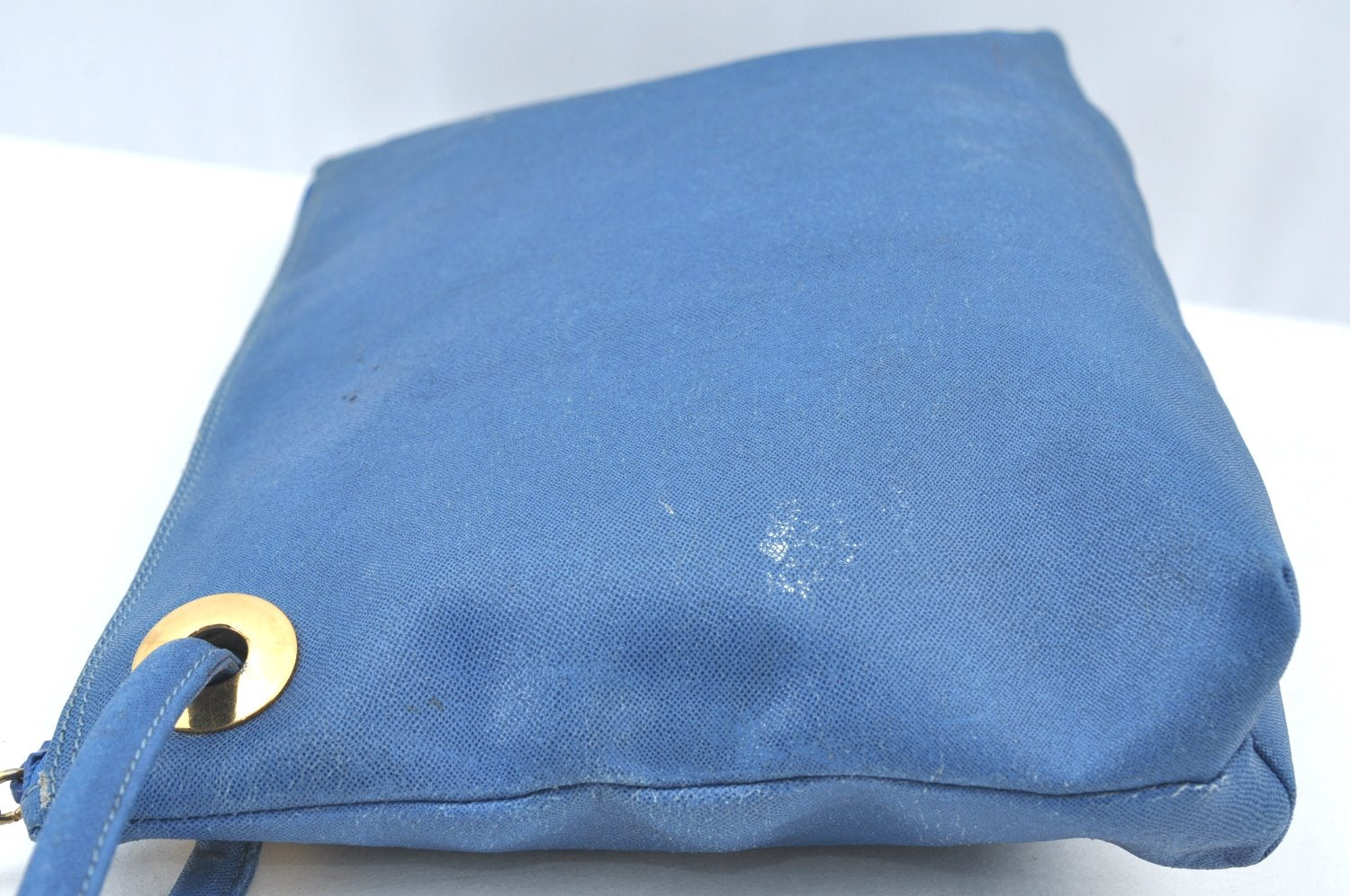 Authentic GUCCI Vintage Clutch Hand Bag Purse PVC Leather Blue K7796