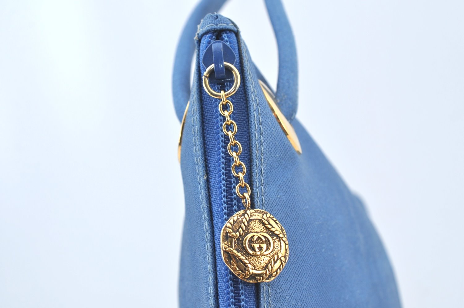 Authentic GUCCI Vintage Clutch Hand Bag Purse PVC Leather Blue K7796