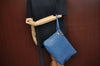 Authentic GUCCI Vintage Clutch Hand Bag Purse PVC Leather Blue K7796