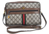 Authentic GUCCI Web Sherry Line Shoulder Bag GG PVC Leather Brown Junk K7840