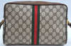 Authentic GUCCI Web Sherry Line Shoulder Bag GG PVC Leather Brown Junk K7840