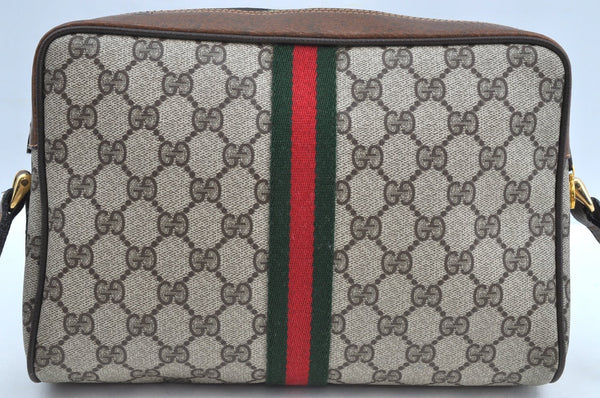 Authentic GUCCI Web Sherry Line Shoulder Bag GG PVC Leather Brown Junk K7840