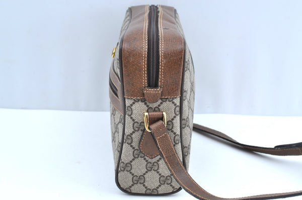 Authentic GUCCI Web Sherry Line Shoulder Bag GG PVC Leather Brown Junk K7840