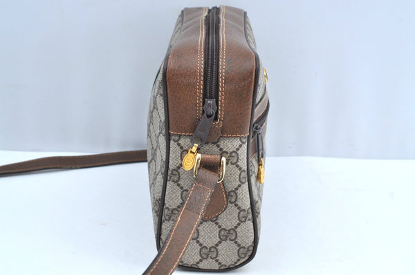 Authentic GUCCI Web Sherry Line Shoulder Bag GG PVC Leather Brown Junk K7840