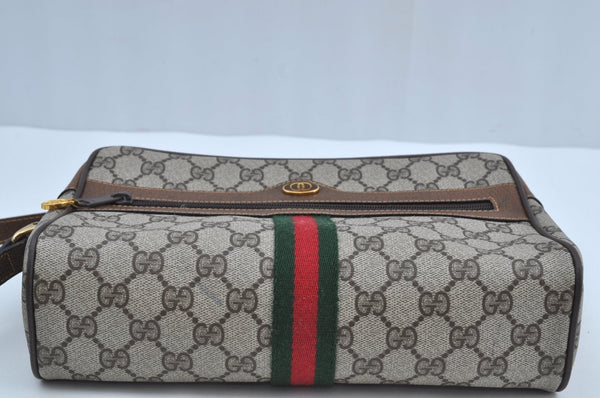 Authentic GUCCI Web Sherry Line Shoulder Bag GG PVC Leather Brown Junk K7840