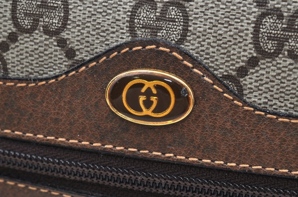 Authentic GUCCI Web Sherry Line Shoulder Bag GG PVC Leather Brown Junk K7840