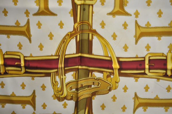 Authentic HERMES Carre 90 Scarf "SELLES A HOUSSE" Silk Bordeaux Red K7845