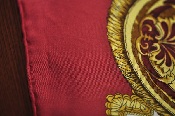 Authentic HERMES Carre 90 Scarf "SELLES A HOUSSE" Silk Bordeaux Red K7845