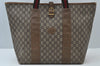 Authentic GUCCI Web Sherry Line GG Plus Tote Bag GG PVC Leather Brown K7850