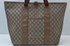 Authentic GUCCI Web Sherry Line GG Plus Tote Bag GG PVC Leather Brown K7850