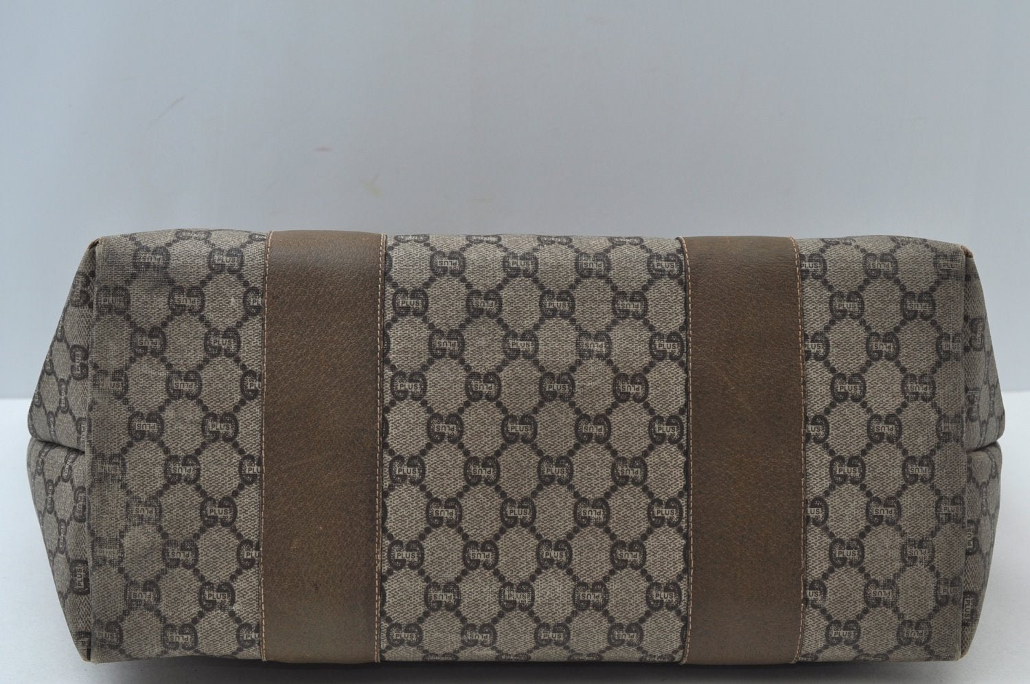Authentic GUCCI Web Sherry Line GG Plus Tote Bag GG PVC Leather Brown K7850
