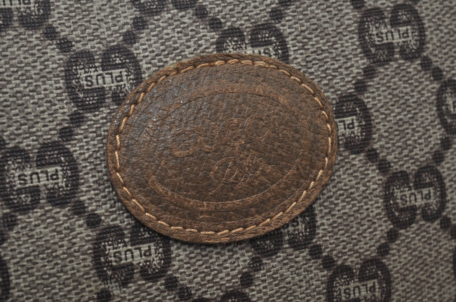 Authentic GUCCI Web Sherry Line GG Plus Tote Bag GG PVC Leather Brown K7850