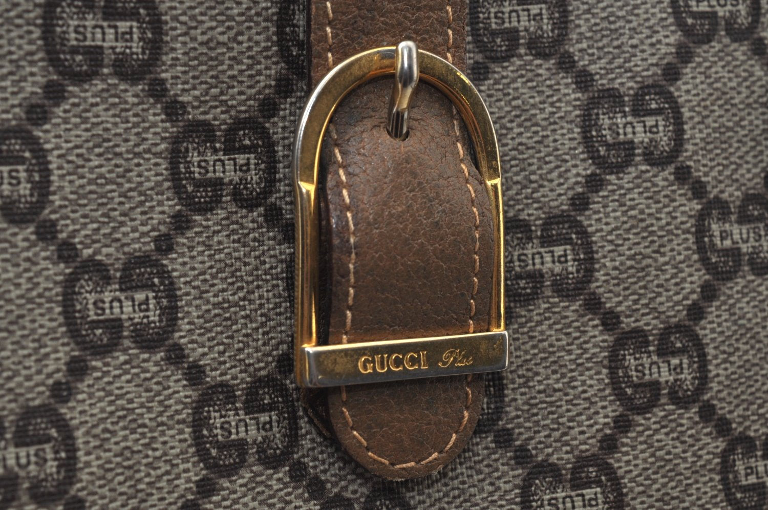 Authentic GUCCI Web Sherry Line GG Plus Tote Bag GG PVC Leather Brown K7850