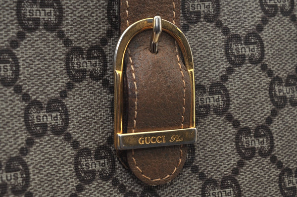 Authentic GUCCI Web Sherry Line GG Plus Tote Bag GG PVC Leather Brown K7850