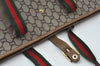 Authentic GUCCI Web Sherry Line GG Plus Tote Bag GG PVC Leather Brown K7850