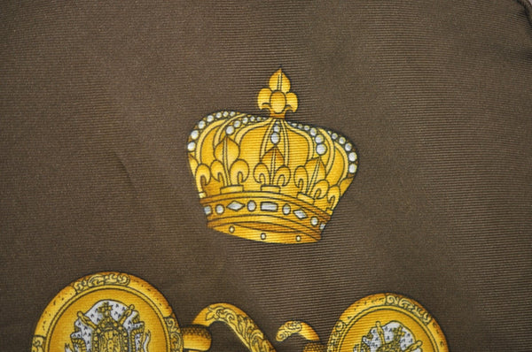 Authentic HERMES Carre 90 Scarf "LES TAMBOURS" Silk Brown K7851