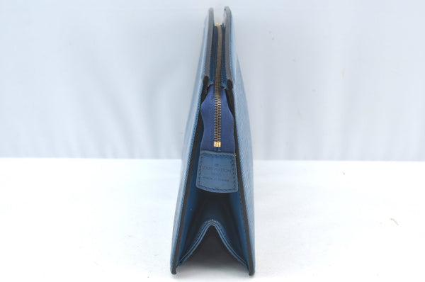 Authentic Louis Vuitton Epi Trousse Crete Clutch Bag Blue M48405 LV K7879