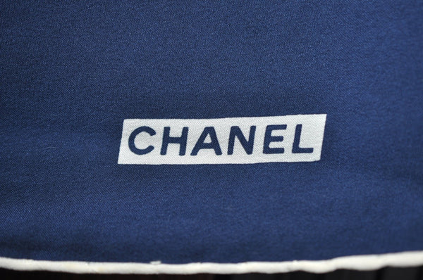 Authentic CHANEL Vintage Scarf Jewel Motif CC Logo Silk White Navy Blue K7895