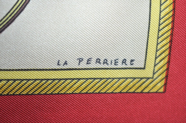 Authentic HERMES Carre 90 Scarf "LES VOITURES A TRANSFORMATION" Silk Red K7921