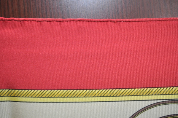 Authentic HERMES Carre 90 Scarf "LES VOITURES A TRANSFORMATION" Silk Red K7921